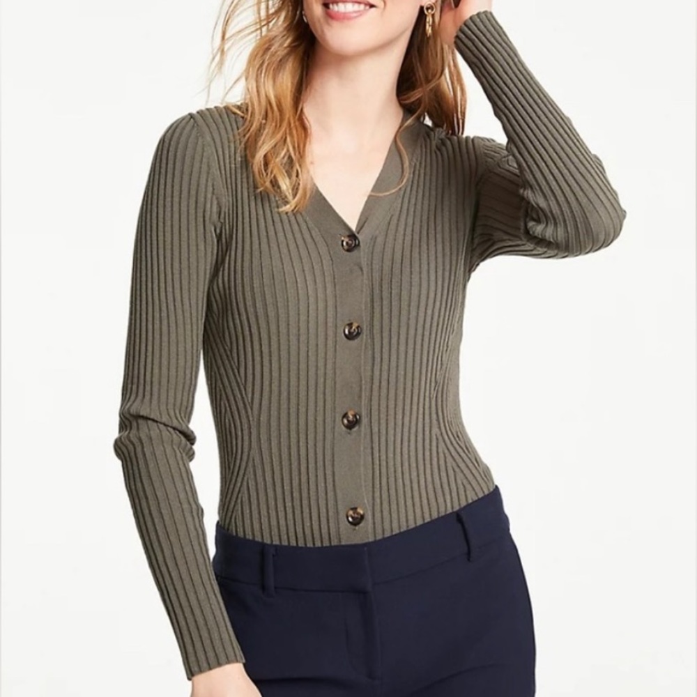 NWT Ann Taylor V-Neck Ribbed Cardigan